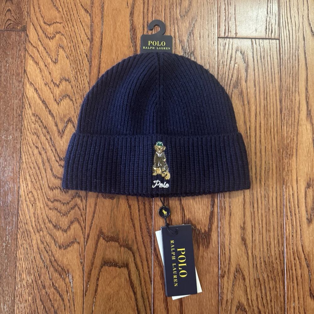 NEW Polo Ralph Lauren Beanie Embroidered Logo Golden Retriever Dog Blue NWT